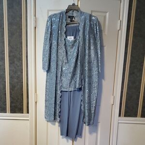 Elegant Blue Sequin Dress with Jacket